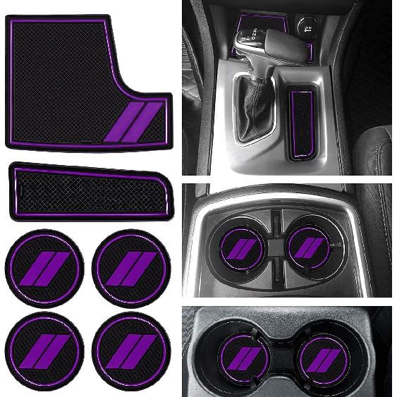 Bonbo Anti-Dust Mats for Dodge Charger 2015- | 6-Piece Fit Cup Holder Pads Set | Eco-Friendly Silicone Non-Slip Interior Accessories (Pink)