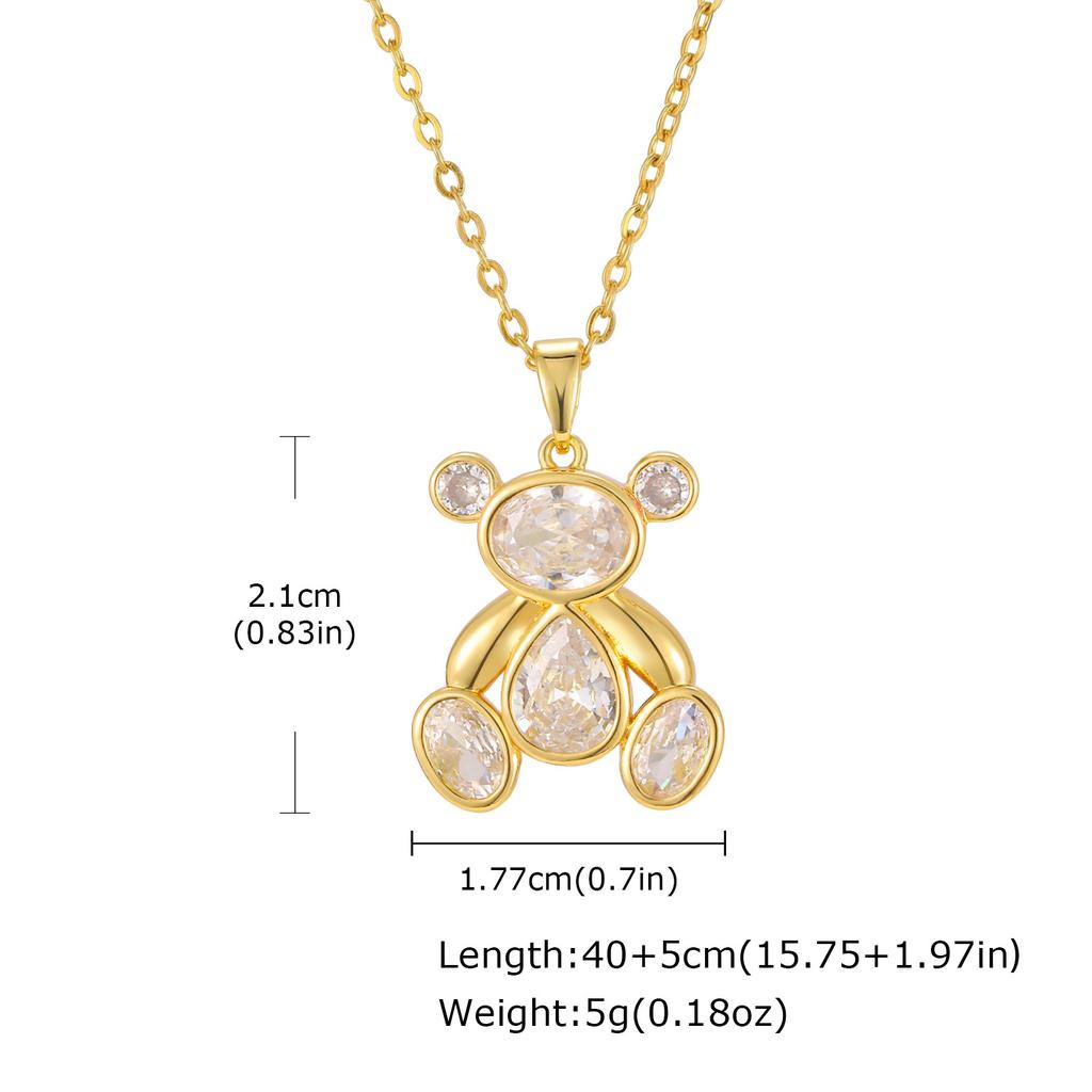 Accessories, Copper Zircon Cute Bear Pendant Necklace, High-End Women'S Accessories Pnb-387
