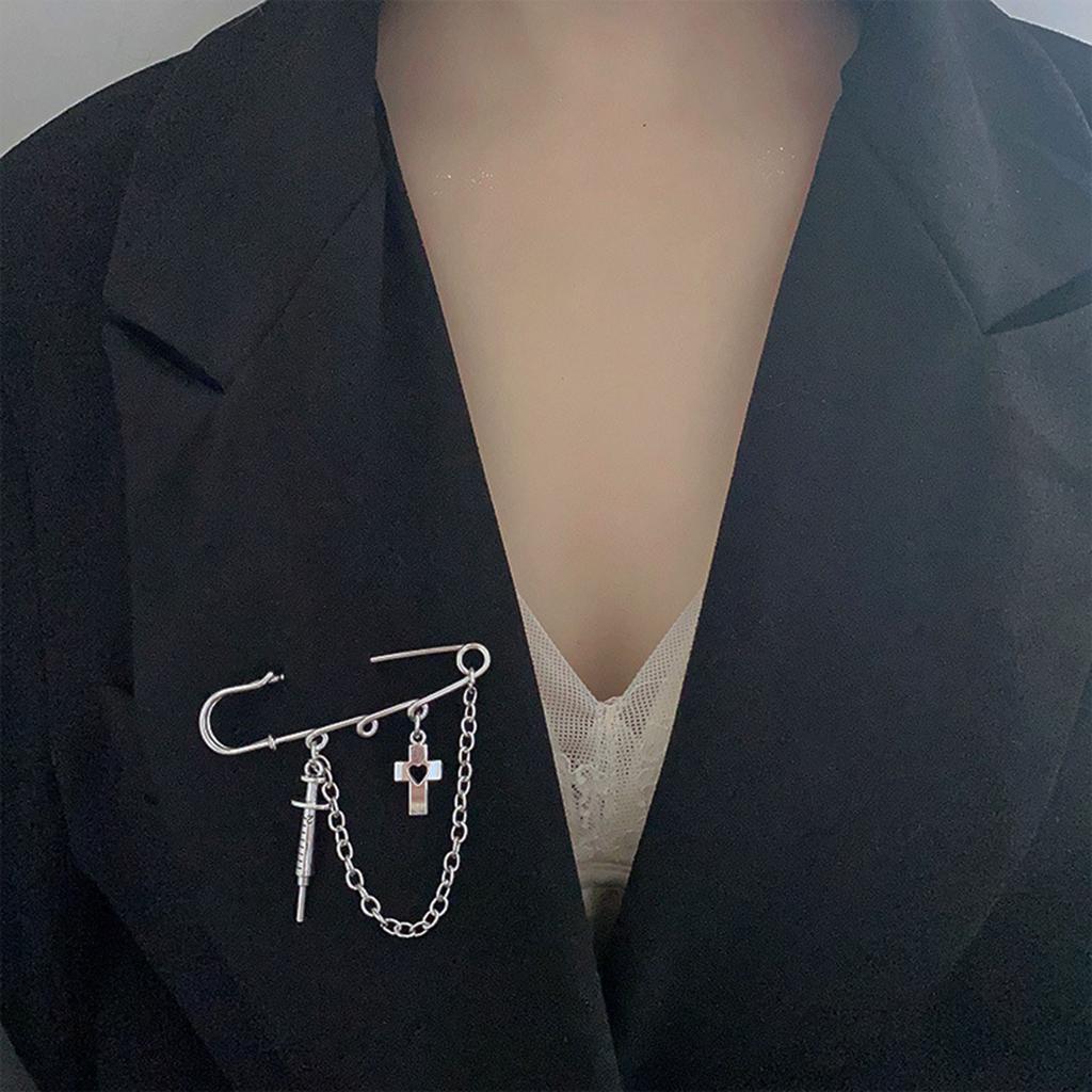 Women Brooch Pins Tightening Waistband Waist Tightener Cross Tassels Chain Clip