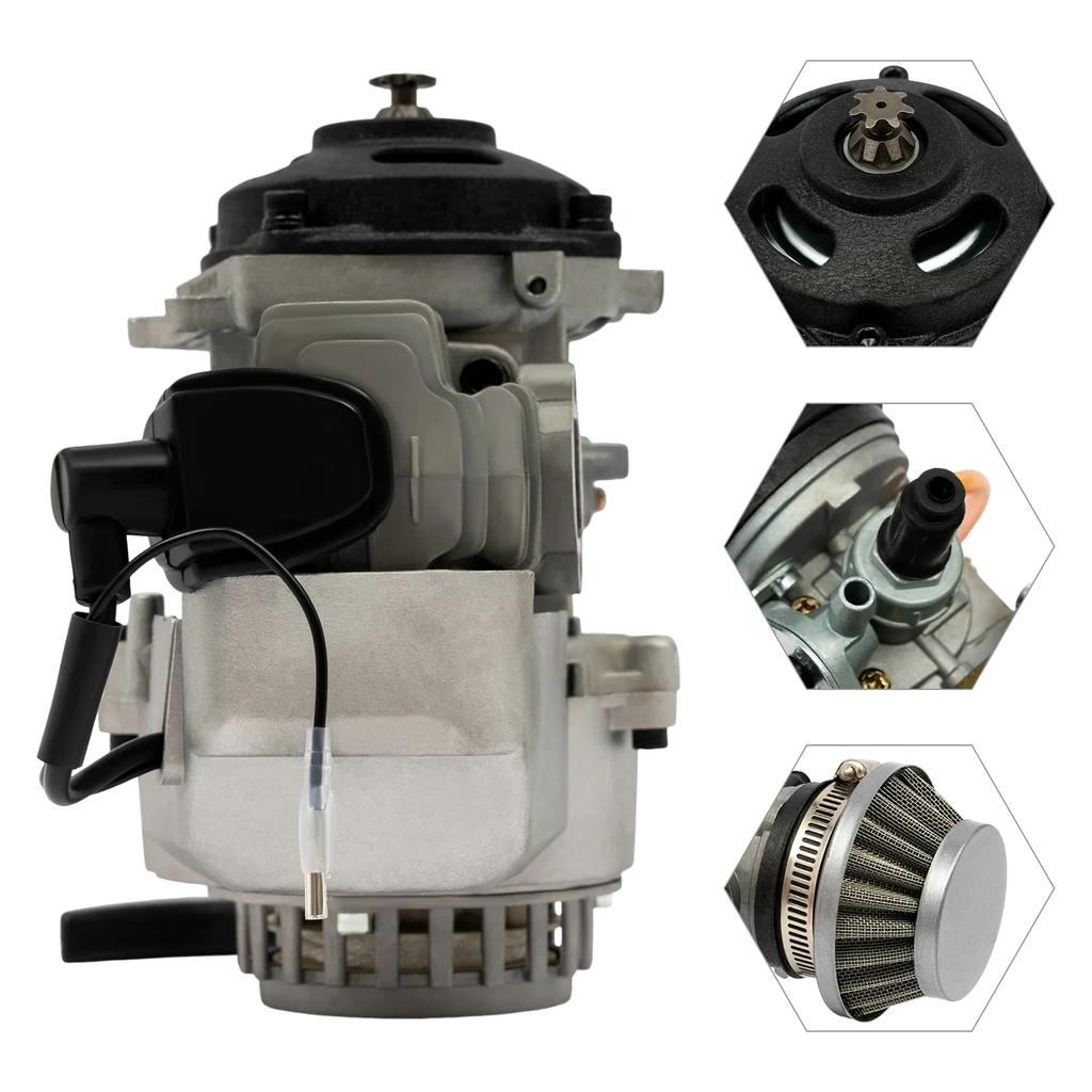 Single cylinder 2-stroke air-cooled 49cc mini motorcycle engine Corrosion & rust prevention W/ Strong Power & 0.32gal fuel tank