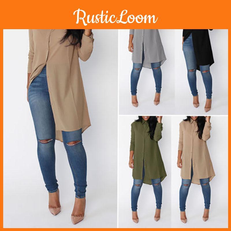 Elegant Womens Long Sleeve Shirt Casual Loose Chiffon T-shirts Tops Blouse Dress