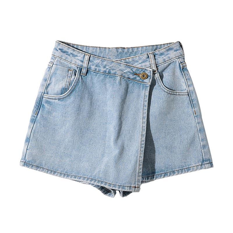 Modrá džínová sukně pro ženy léto s vysokým pasem štíhlé ležérní kraťasy do áčka sukně Y2k vintage dámské oblečení velká velikost