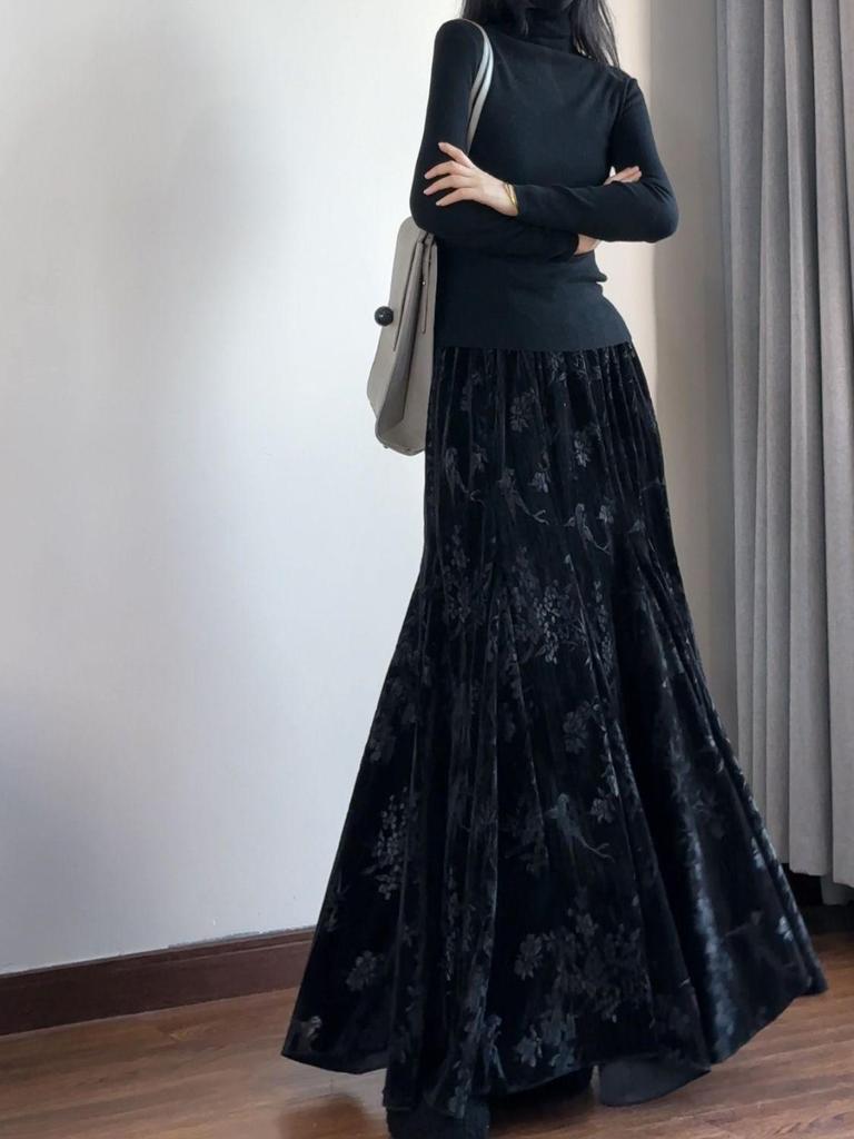 Chinese Old Money Velvet Fishtail Skirt - High Waist, Slimming Autumn/Winter Style