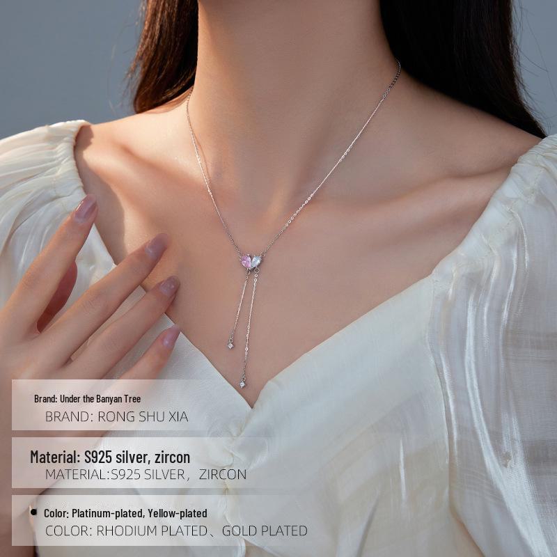 Banyan Tree S925 Silver Simple Heart Tassel Necklace - Women's Luxury Clavicle Chain Trend
