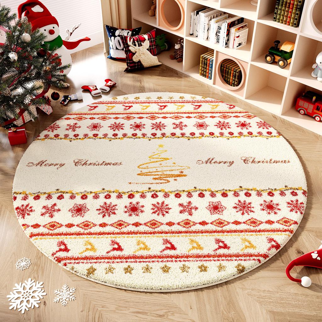 Christmas Bedroom Decor Red Carpet Round Carpets for Living Room Thick Plush Cloakroom Washable Floor Mat Home Fluffy Soft Rug