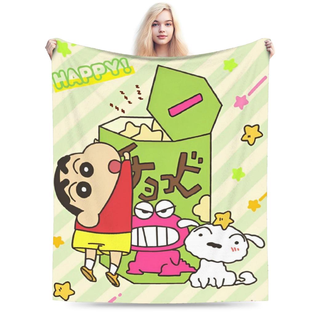 Crayon Shin chan Knitted Blanket Cartoon Flannel Throw Blankets Summer Air Conditioning Personalised Soft Warm Bedspread