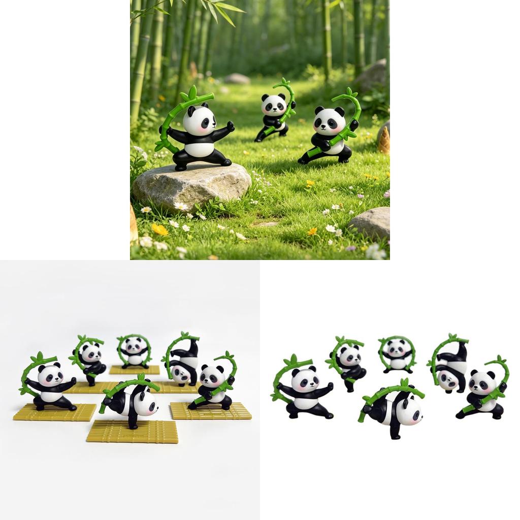 Panda Martial Arts Figurine Set With Pvc Material For Office Desk Decor And Projects