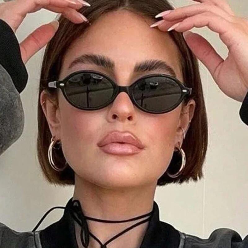 Sexy Oval Sunglasses For Women Designer UV400 Black Retro Luxury Shades Rivets Eyewear