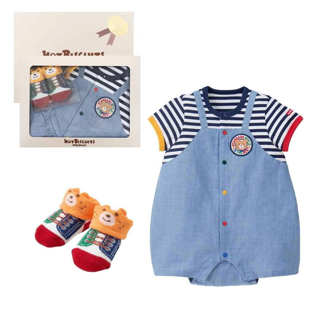 MIKI HOUSE HOT BISCUITS Shortall Gift Set for Boys and Baby Baby (Boxed) Girls, Clothes, Gift, Blue, 70cm, 74-9977-498