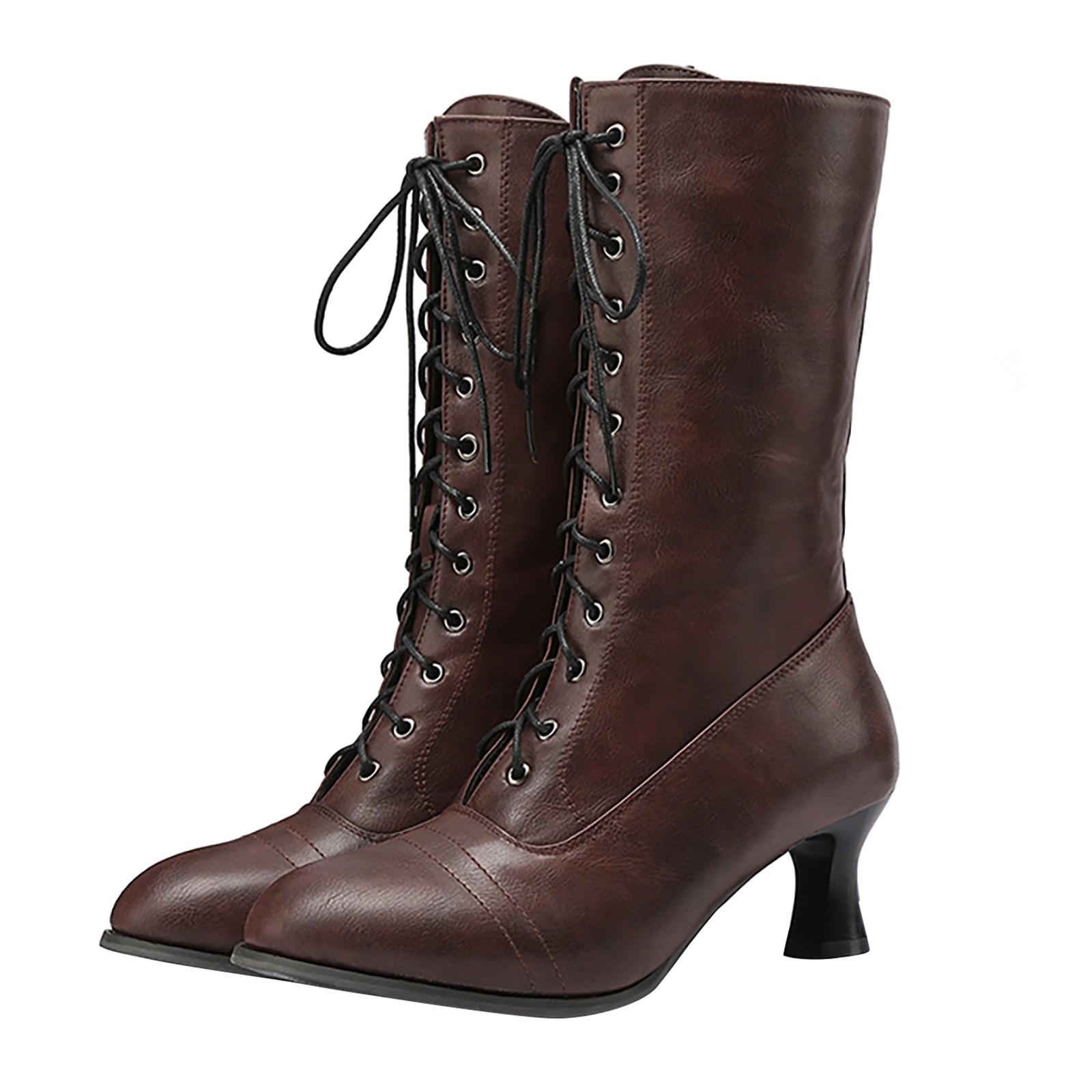 

Винтажные сапоги Короткие сапоги Ботинки среднего размера на толстом высоком каблуке Женские сапоги 37 коричневый