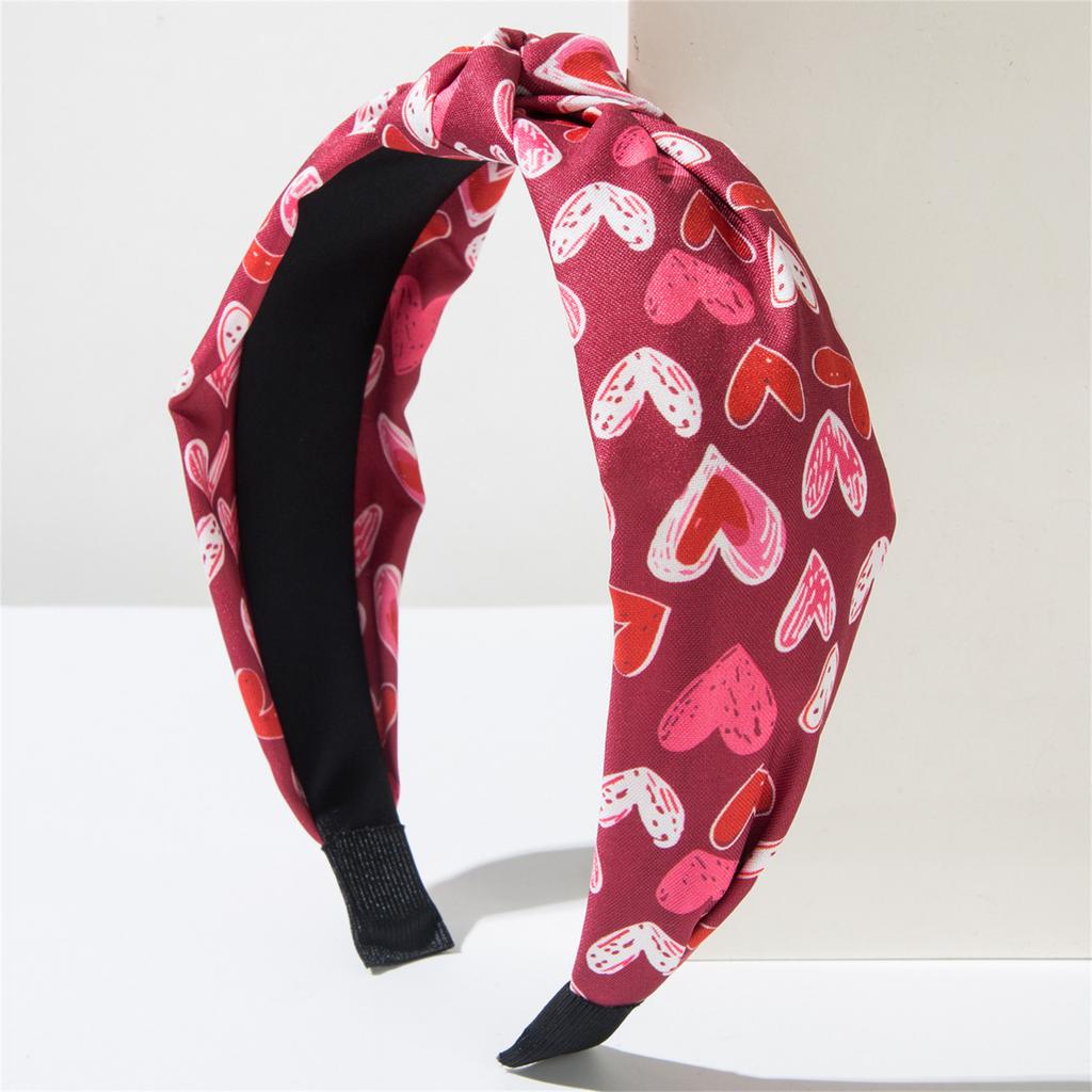 Valentine's Day Sweet Versatile Knotted Fabric Printed Heart Headband - Daily Party Hair Accessory