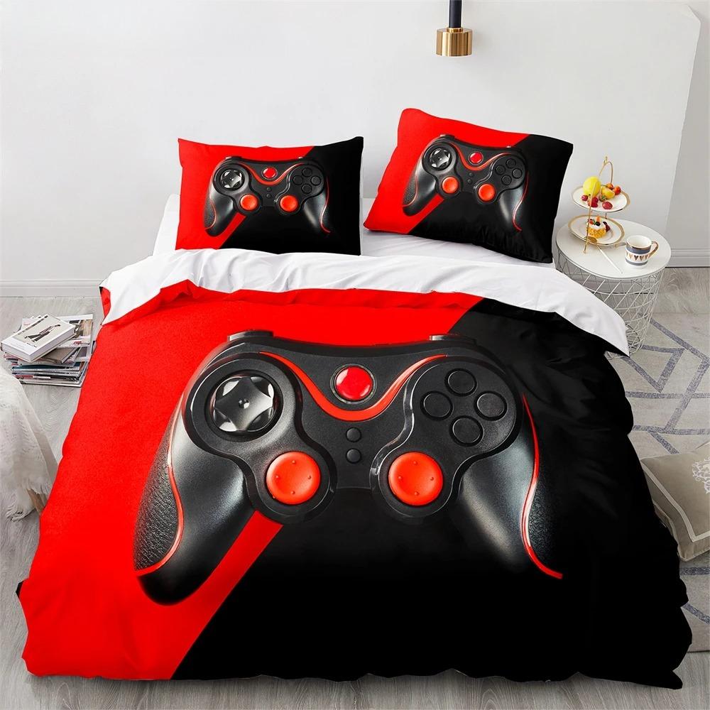Game King Queen Duvet Cover 3D Black Game Handle Bedding Set for Kids Teens Boys Man Gamer Bedroom Decor Quilt Cover Pillowcase
