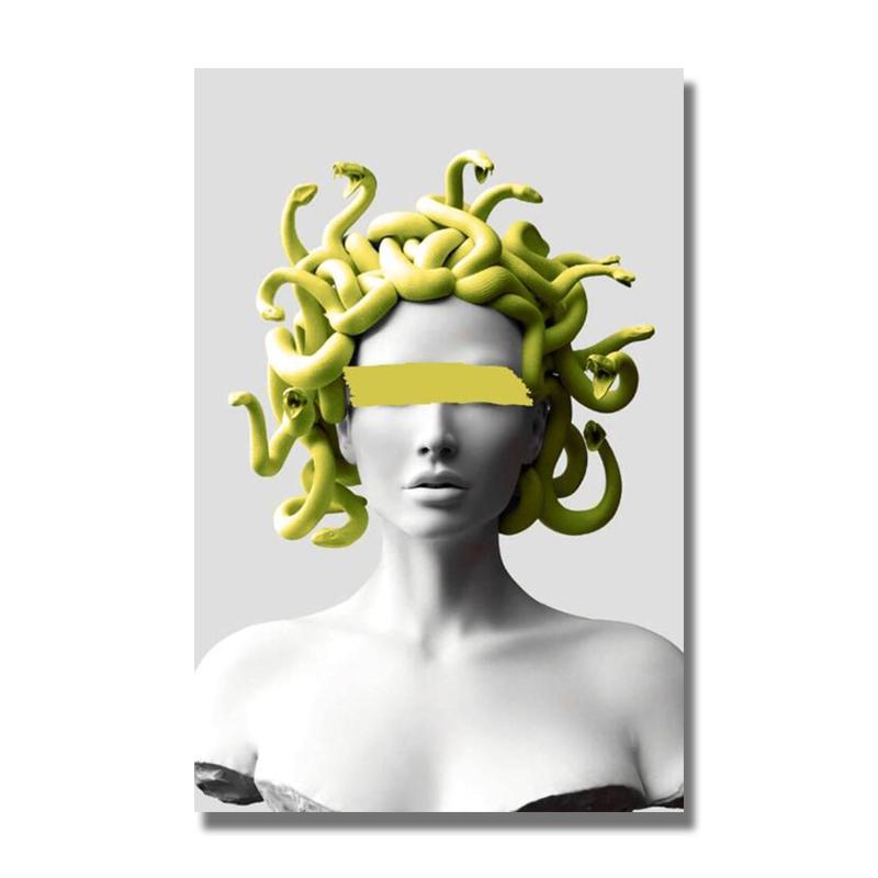 Cover Face of Medusa Graffiti Cavans Painting Vaporwave Sculpture Posters and Prints Wall Art for Living Room Home Decor Cuadros