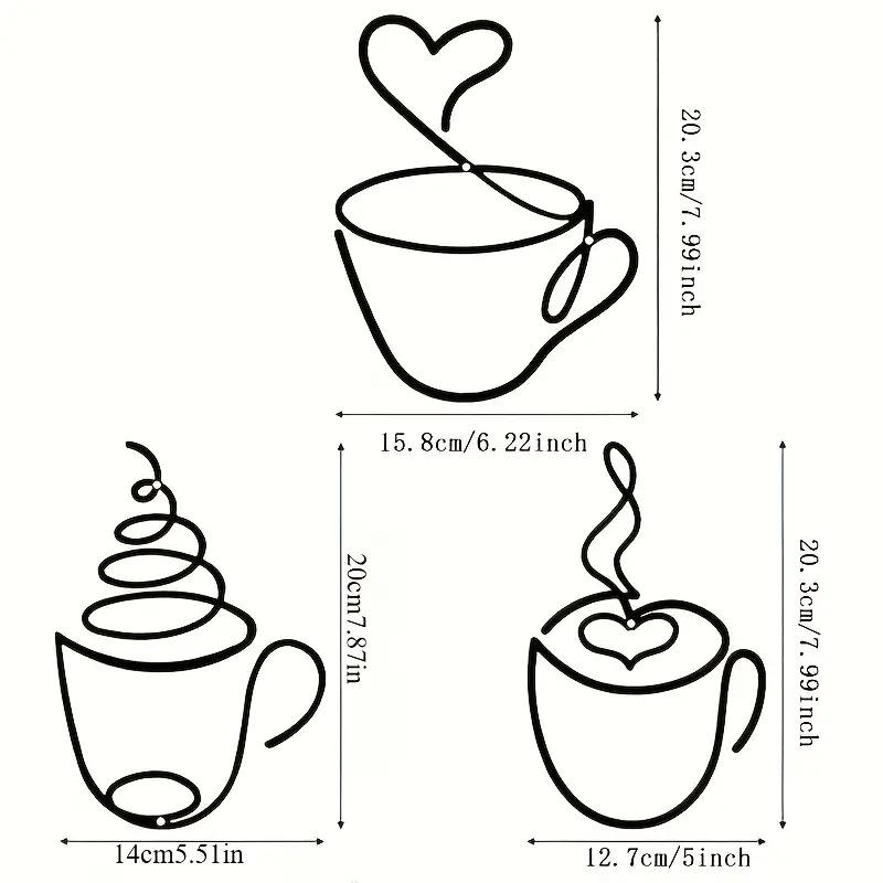 3Pcs Creative Coffee Shop Wall Hanging Minimalist Coffee Bar Sign Decorations Home Iron Crafts Interior Wall Decoration