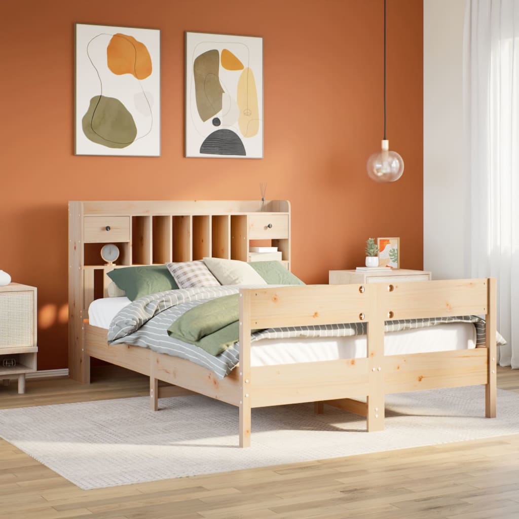Solid Wood Bed with Shelf Without Mattress 135 x 190 cm Pine