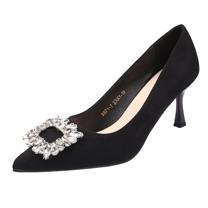 French pointed rhinestone high heels women's summer 2025 new stiletto large size small size black professional single shoes women