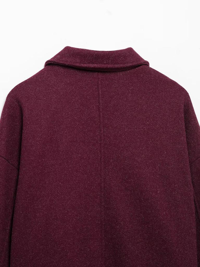 Spring 2025 Women's Casual Wool Blend Long Sleeve Coat - European & American Style