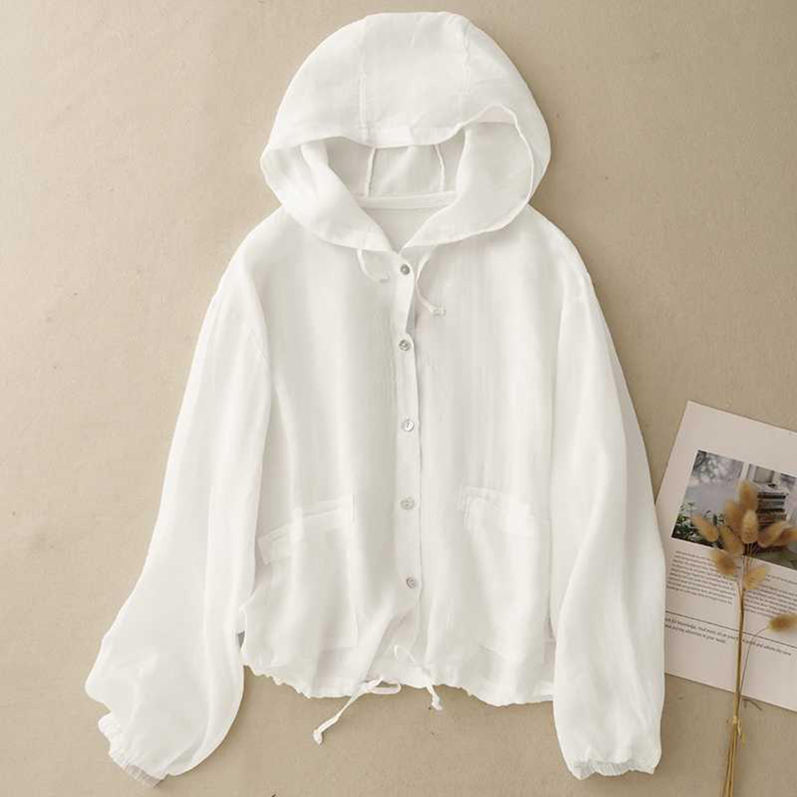 

Women s Lightweight Hooded Sun Protection Jacket Long Sleeve Button Front Cardigan with Adjustable Hem and Elastic Cuffs for Outdoor Use XL білий