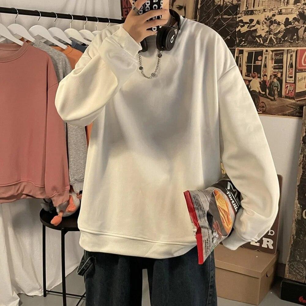 Herren Harajuku Sweatshirts Männer Herbst Pullover Koreanische Einfarbig Männer Casual Hoodie O Neck Grundlegende Tops Hip Hop Streetwear