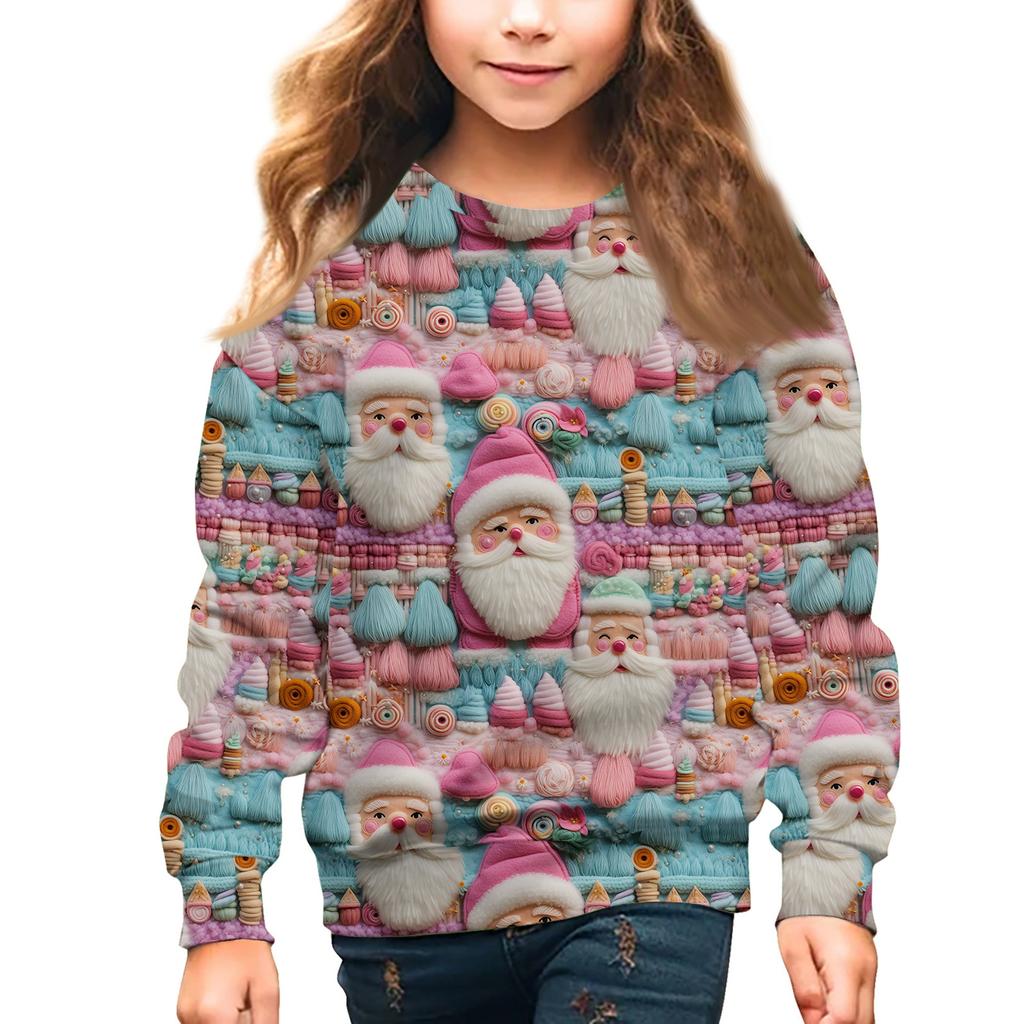 Girls Round Neck Pullovers For Kids Christmas Day Embroidery Printed Tops
