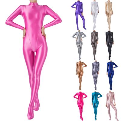 Damen Skinny Glossy Ganzkörper Gymnastik Activewear Bodysuit Jumpsuit Tauchen Surfen Yoga Badeanzug Club Show Pole Dance Kostüm