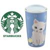 STARBUCKS Starbucks Double-Walled Tumbler Mug with Logo, Cat, and Kitten Design, PAUL&JOE Collaboration, 12 Fl Oz/355 Ml, Ceramic, Blue, Pastel, Coffe