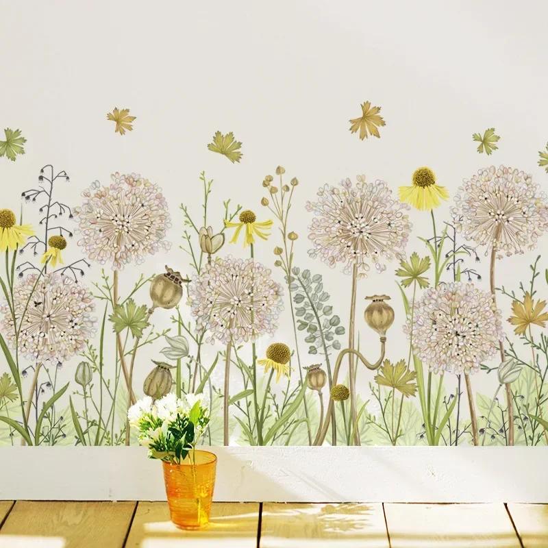 New Dandelion Wall Stick Living Room Bedroom Restoring Garden Art Plant Flower Kick Foot Line Self-stick Paper Decoration