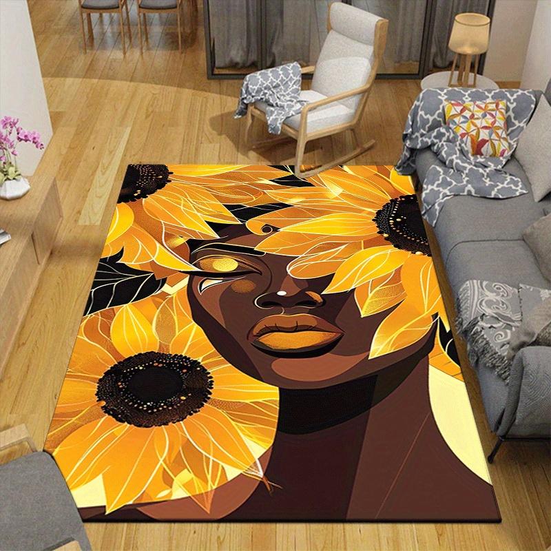 1pc Beauty and Sunflowers Pattern Area Rug, Anti Slip Non Shedding Stain Resistant Carpet