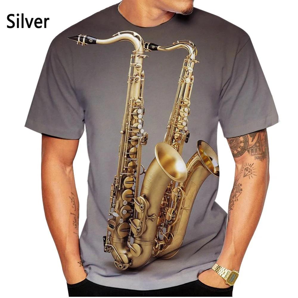 New Fashion Saxophone 3D Printed T-shirt Men's and Women's Summer Casual Short Sleeve Hip-hop Music Shirt Top
