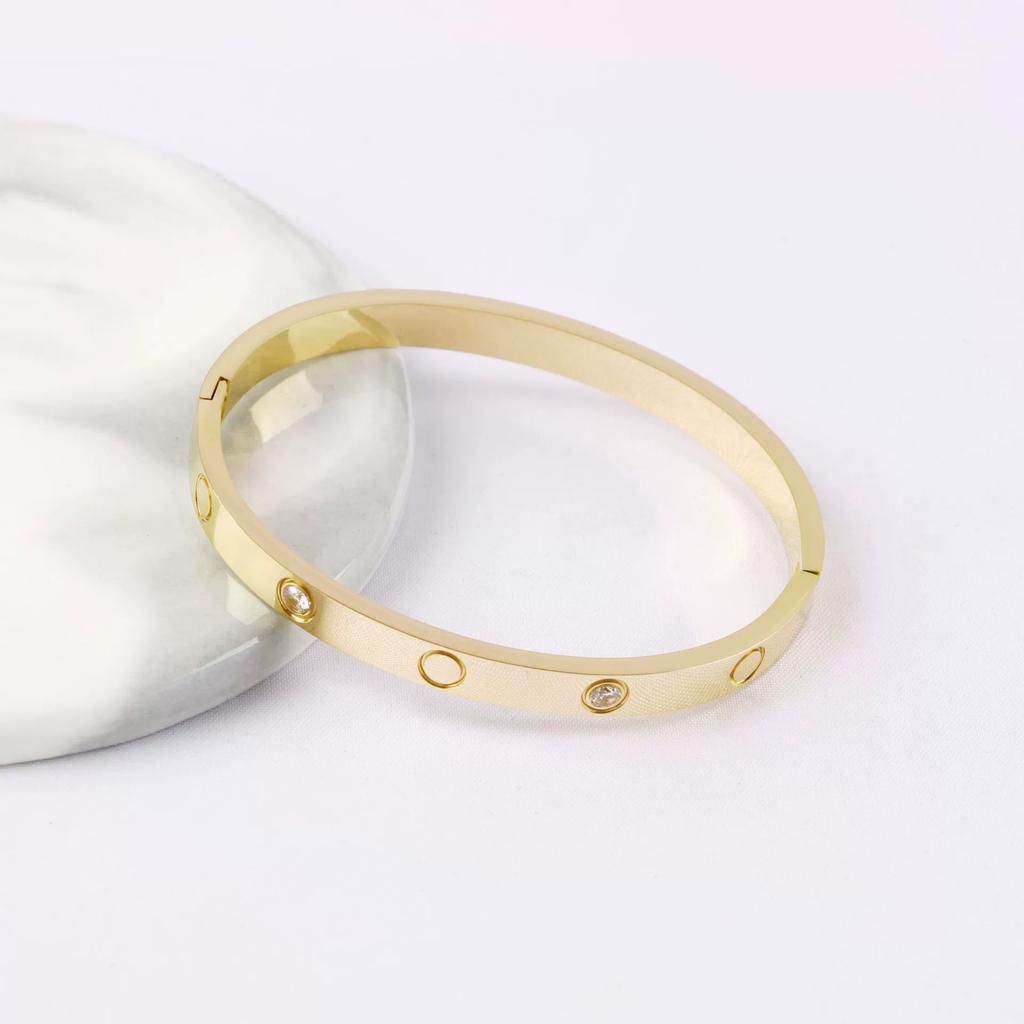 Joia Pulseira Clássica com Fivela Kaga com Diamante Edição Larga e Estreita Pulseira de Ouro Rosa 18k 2025