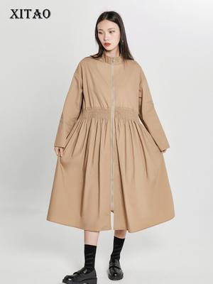 Solid Pleated Women Loose Turtleneck Trench WLD6897