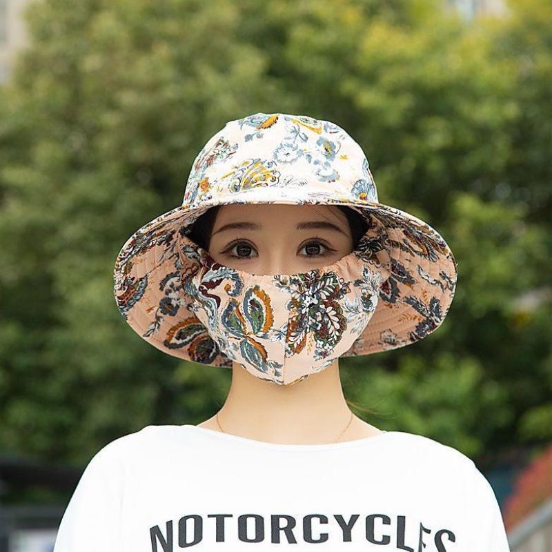 Women's UV Protection Wide-Brim Hat with Sunshade and Dustproof Mask for Outdoor Travel and Leisure