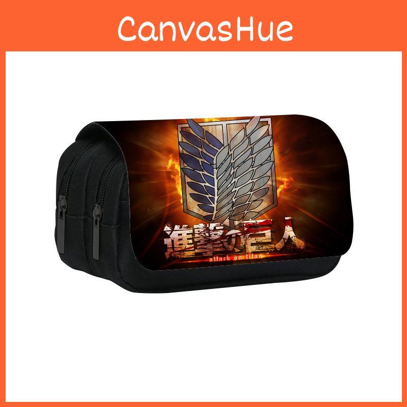 Attack On Titan Anime Pattern Double Layer Flip Cover Stationery Bag For Students And Collectors