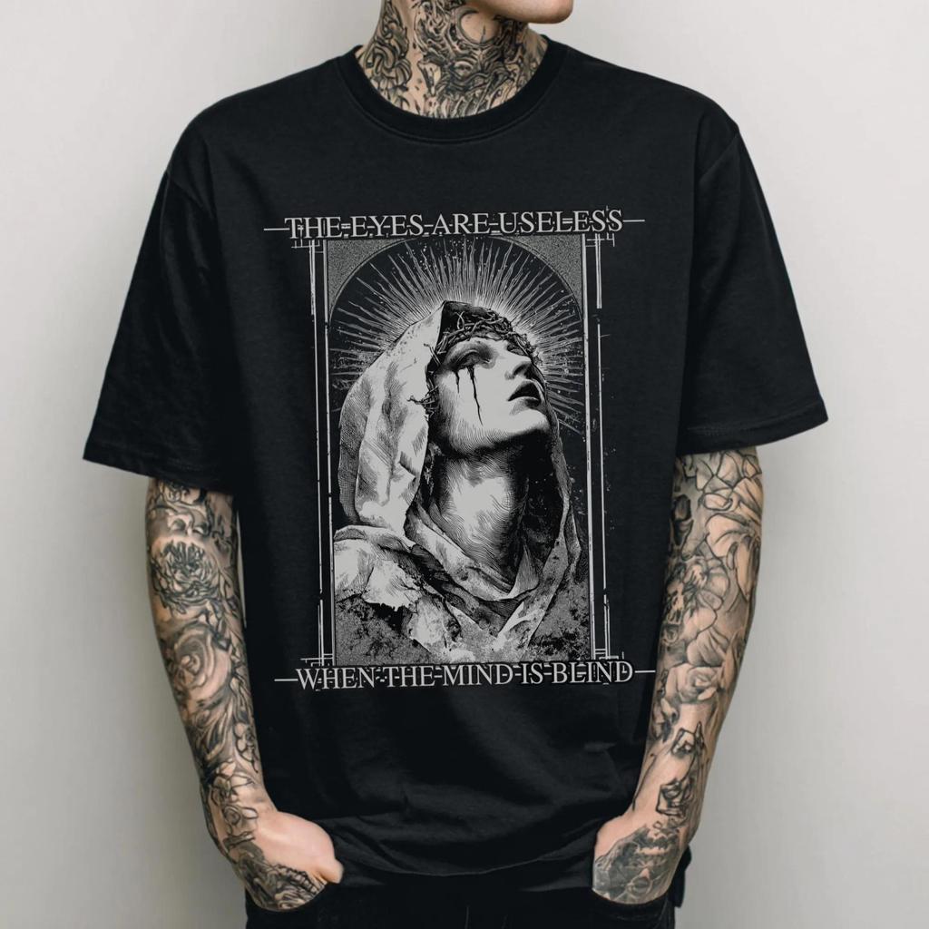 Gothic Graphic Print T-Shirt Punk Rock Grunge Graphic Tee Alternative Streetwear Clothing Alt Metal Shirt Goth Gift For Him
