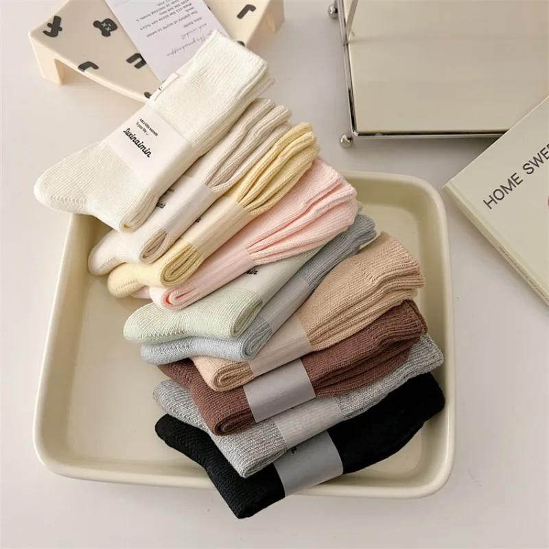 Ženy Bavlna Pletené Dlouhé Ponožky Korejská Móda Jednobarevná Černá Bílá Šedá Ponožky se střední trubkou Podzim Zima Dámské Ponožky
