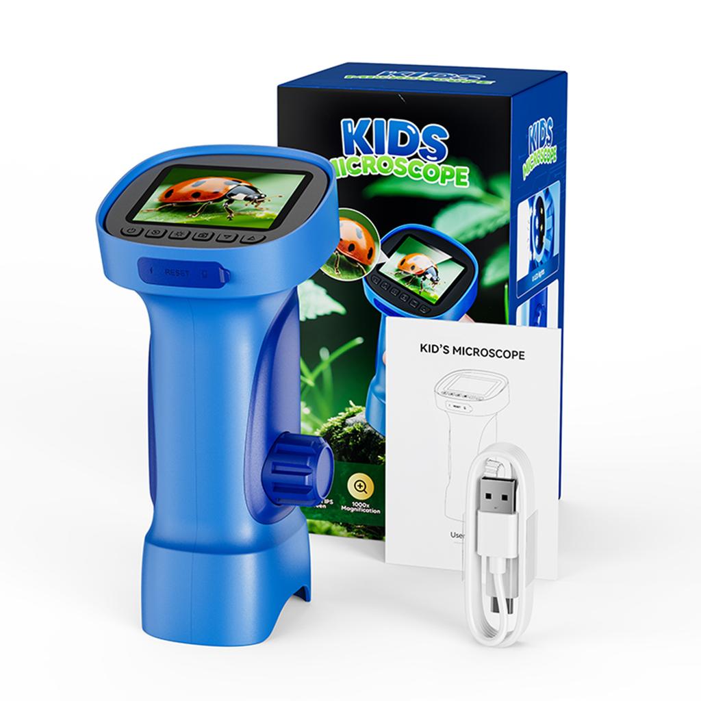 Microscope for Kids 1000X Mini Portable Pocket Miniscope with 2.4 Inch IPS Screen Educational Xmas Birthday Gift for Boys Girls