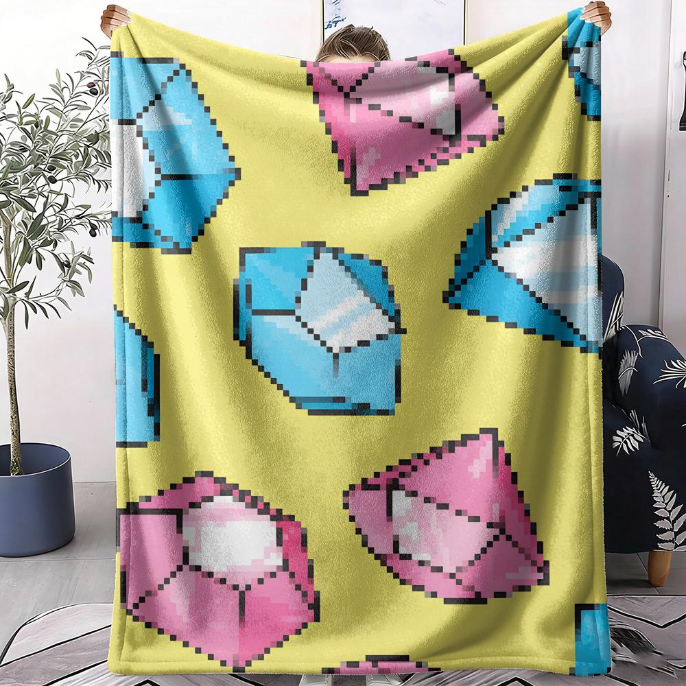 Pixel Art Throw Soft Flannel AC Blanket Lightweight Summer Nap Throw Cozy Blanket for Sofa Bed Travel Home