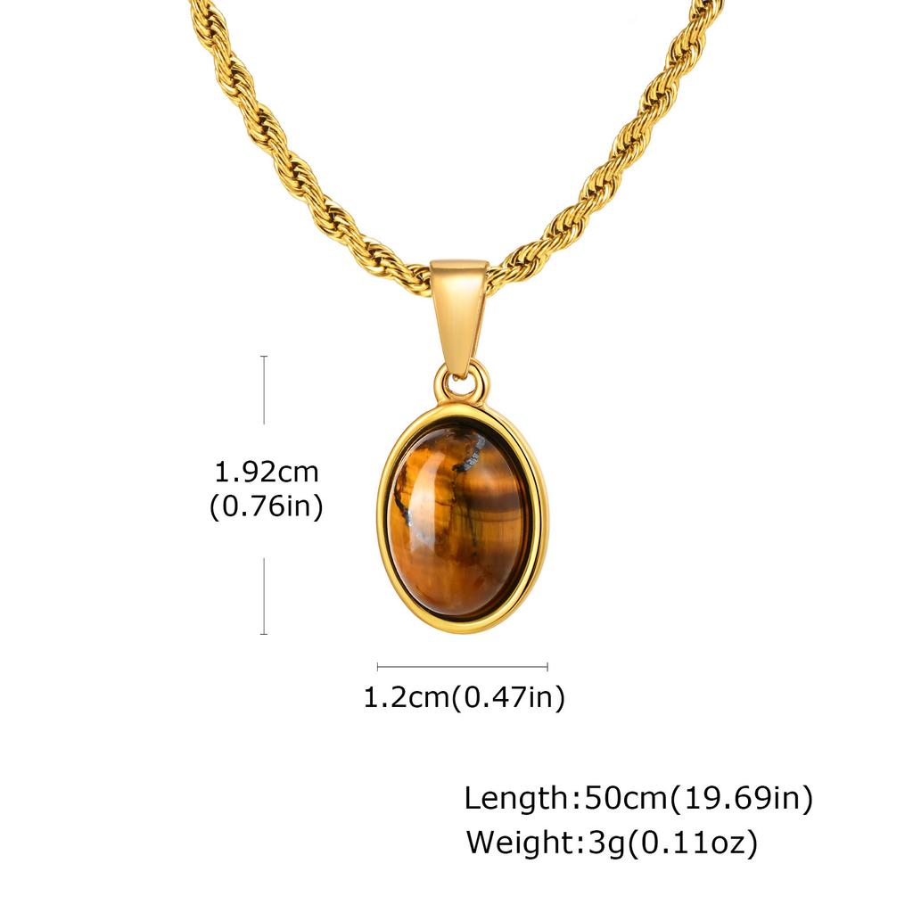 Trendy Natural Oval Necklace for Men Boys,Waterproof Small Natural Stone Geometric Pendant,Energy Magnetic Field Jewelry Gift