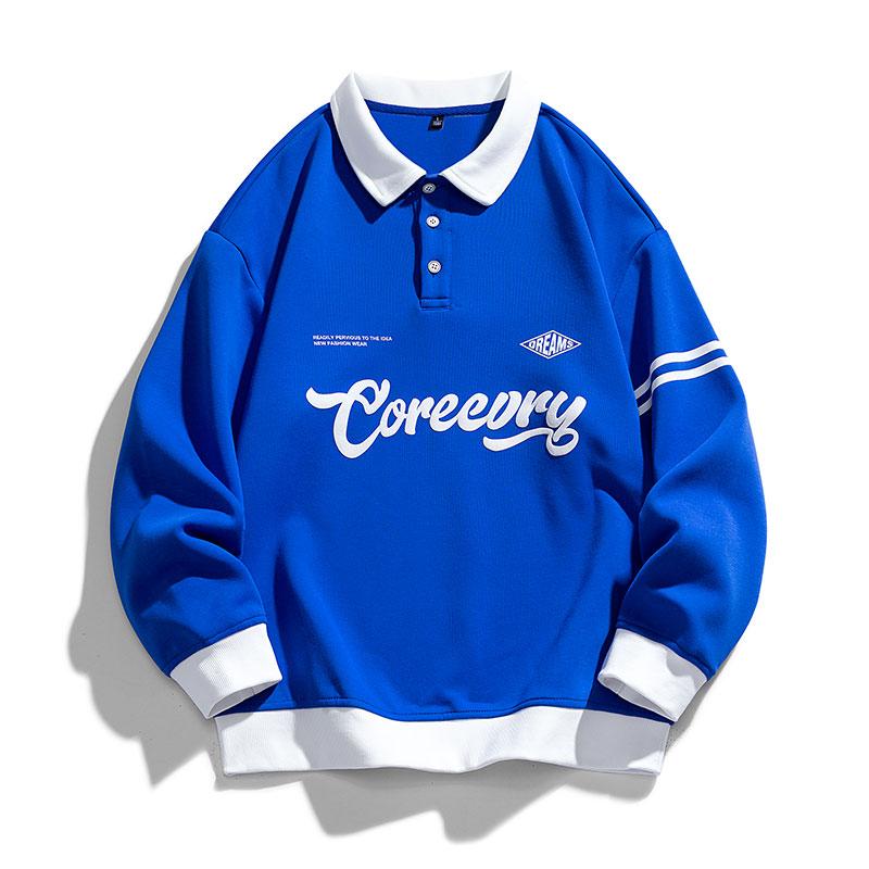 Men Oversized Contrasting Colors Lapel Sweatshirt Spring Hip Hop Streetwear Sweatshirt Harajuku Baseball Uniform Hoodie Men