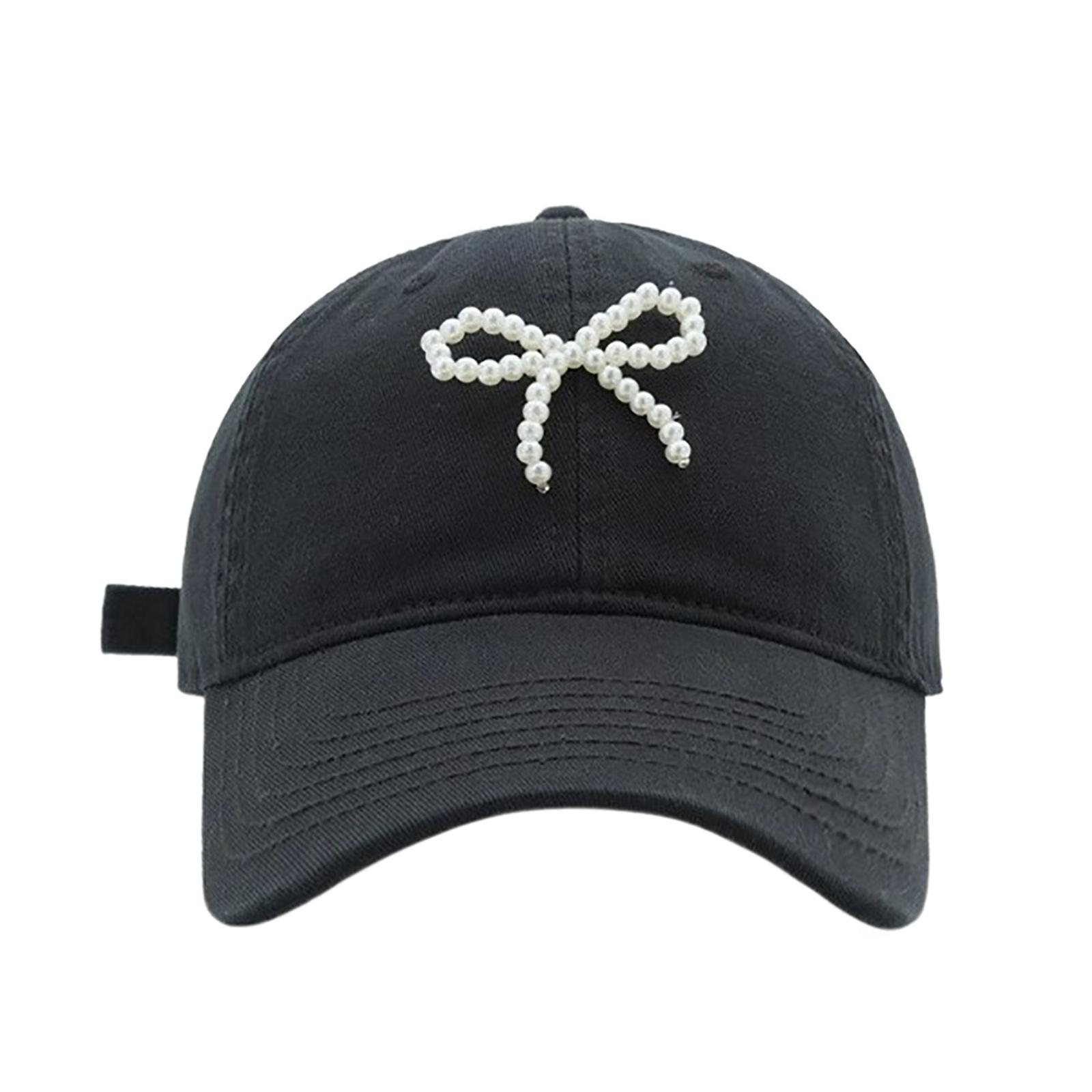 Girl Modern Baseball Hat with Pearl Bow Baseball Hat For Girls Elegant Pearl Bow Adjustable Hat Cute Bow чёрный