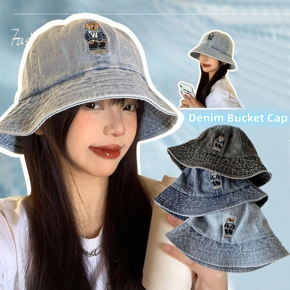 Versatile Denim Fishing Cap Korean Sun Protection Hat Cute Denim Bucket Cap  Spring Summer