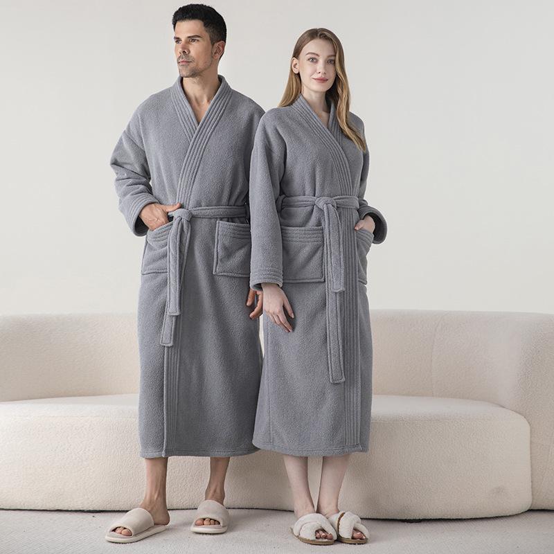 Cozy Velvet Bathrobe: Unisex Fleece-Lined, Thick Warmth for Autumn & Winter