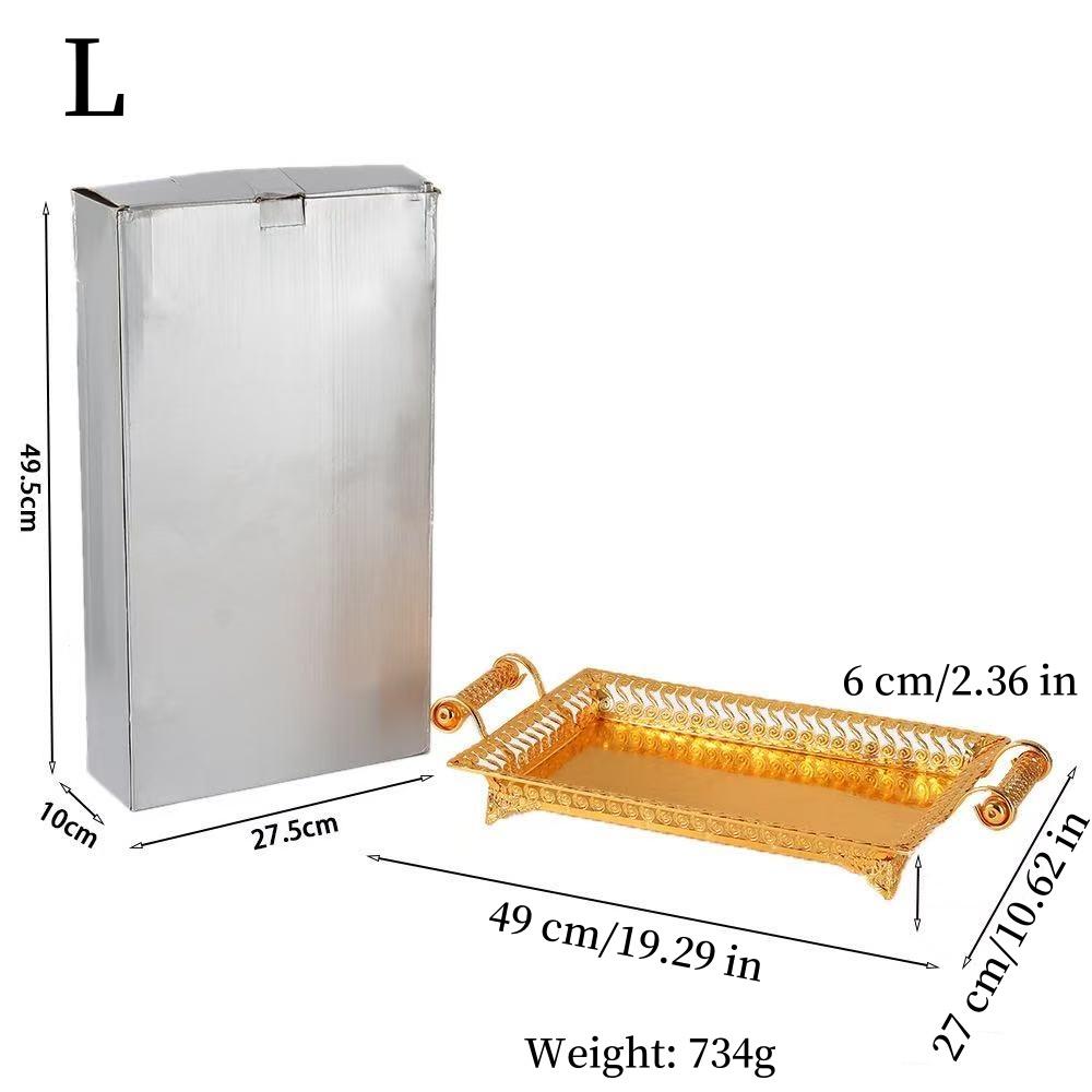 European Style Fruit Plate Design Metal Cake Tray With Rectangular Hand Held Golden Food Fruit Tray For Home Wedding Decoration