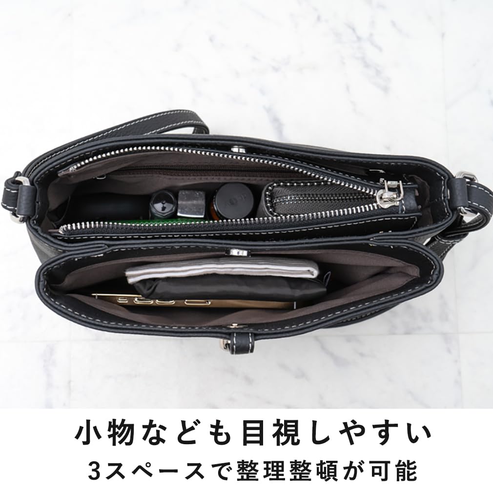 VITAFELICE Women's Leather 3-Room Shoulder Bag (sib-80035n) (Charcoal Brown)