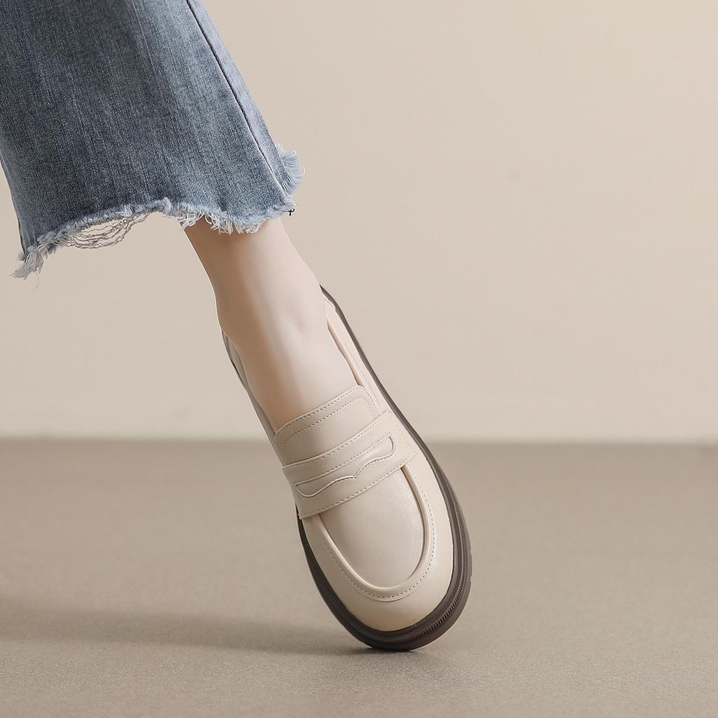 Platform women's retro Maillard brown small leather shoes thick heel soft sole single shoes