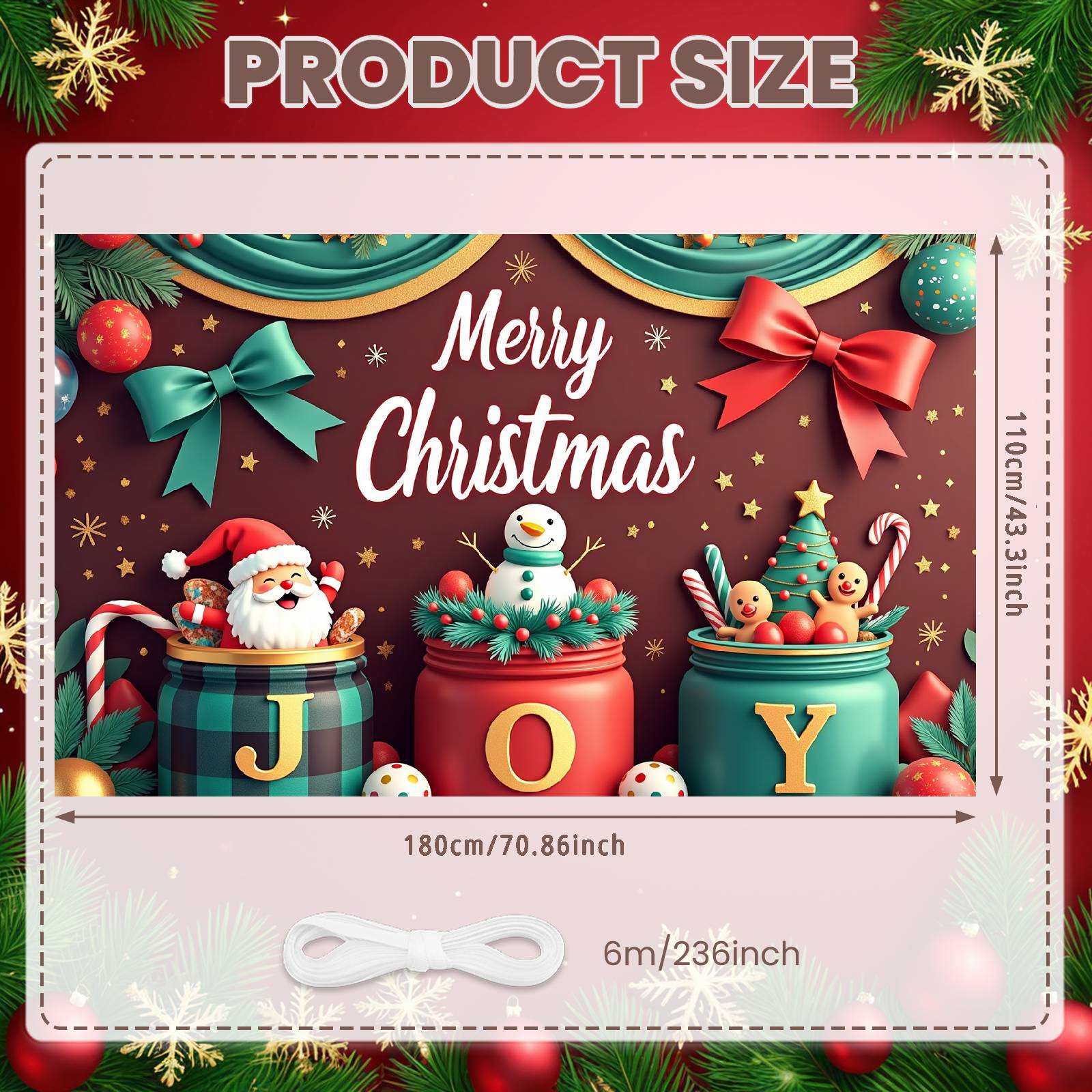 Xmas Celebration Backdrop Candy Cane Accent Merry Christmas Banner Christmas Decor Background Holiday Colors Holiday Background