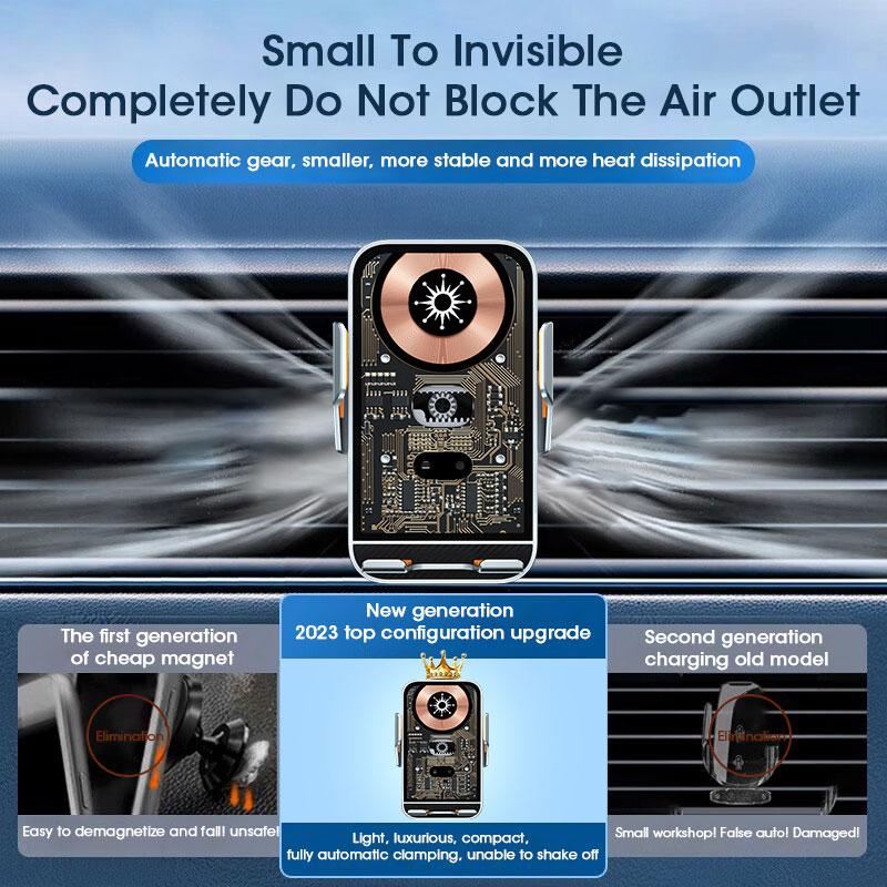 

C10 Infrared Sensor Transparent Car Air Vent Wireless Charger 15W Fast Charger Phone Mount Holder for Car Navigation Silver