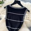 Summer Women Casual Black Sleeveless Striped Long Maxi Knitted Sweater Dresses