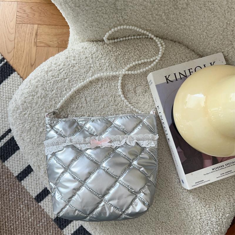 

Space Cotton Pearls Chain Crossbody Bag Love Printed Pu Mobile Phone Bag Ins Storage Bag Bow Shoulder Bag Office Worker A6