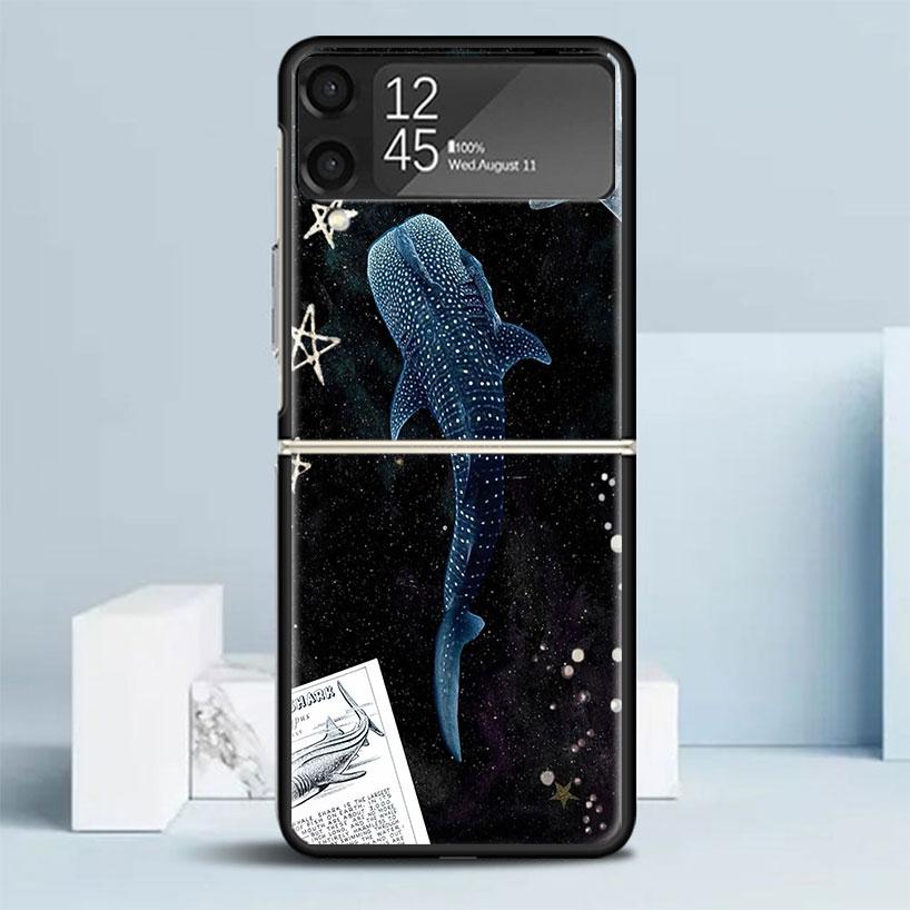 

Ocean Whale Shark Black Cover for Samsung Galaxy Z Flip 7 6 5 4 3 5G Phone Case Flip7 Flip6 Flip5 Flip4 Flip3 Pattern Case Galax Samsung Z Flip